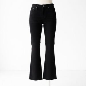 AG Adriano Goldschmied Black cropped frayed boot cut high rise jeans